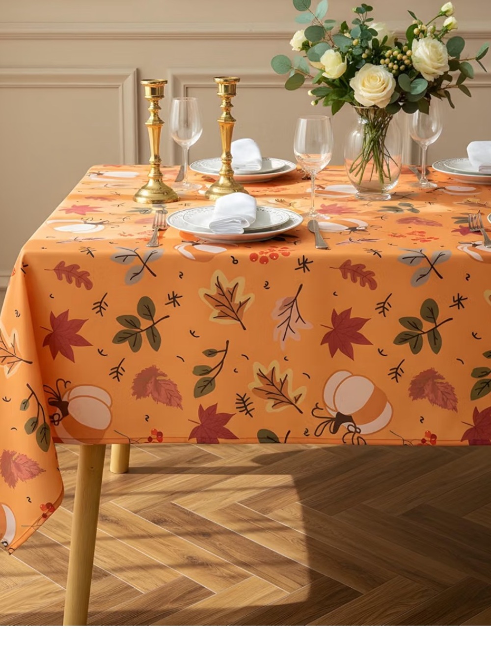 New Thanksgiving Waterproof Tablecloth – Fall Harvest Pumpkins, Maple Leaves
